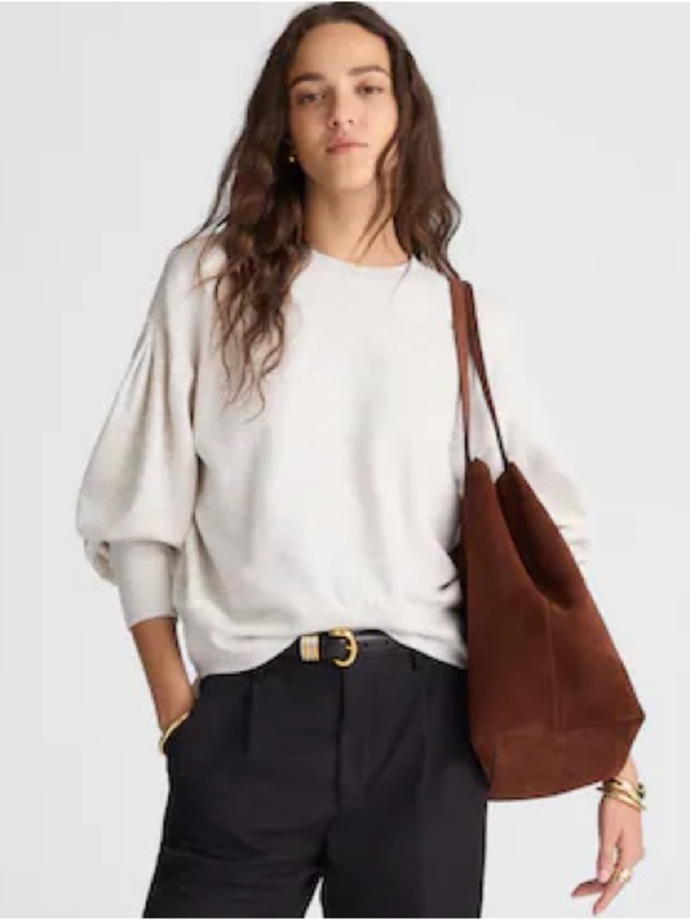 NWT Madewell Double-Faced Puff-Sleeve Sweatshirt Heather Vintage Ivory L